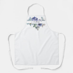 Blue and green watercolor floral personalised apron