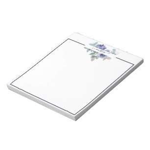 Blue and green watercolor floral personalised notepad