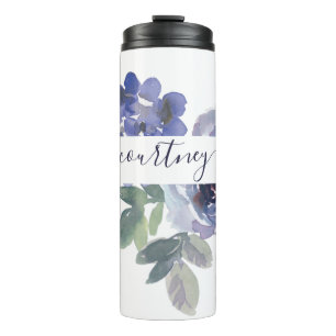 Blue and green watercolor floral personalised thermal tumbler