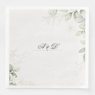 Blue and Green Watercolor Flower Wedding Napkin