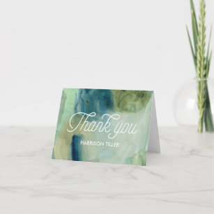 Blue and Green Watercolor Folding Thank You Card