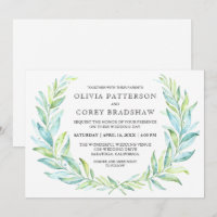 Blue and Green Watercolor Laurel Wreath Wedding