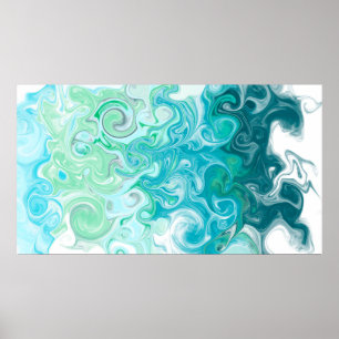 Blue and Green Waves Digital Fluid Art  Poster