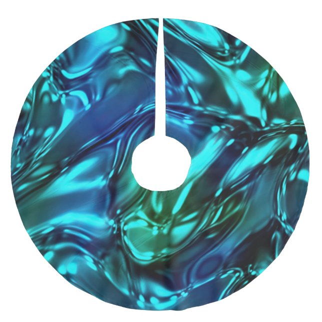 Blue and Green Wavy Metallic Look Brushed Polyester Tree Skirt (Front)