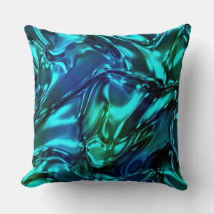 Blue and Green Wavy Metallic Look Cushion