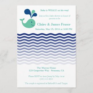 Blue and Green Whale Baby Shower Invitation