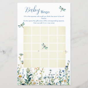 Blue and Green wildflower baby shower Bingo game