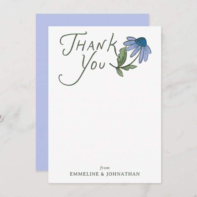 Blue and Green Wildflower Flat Thank You Notes (Front/Back)