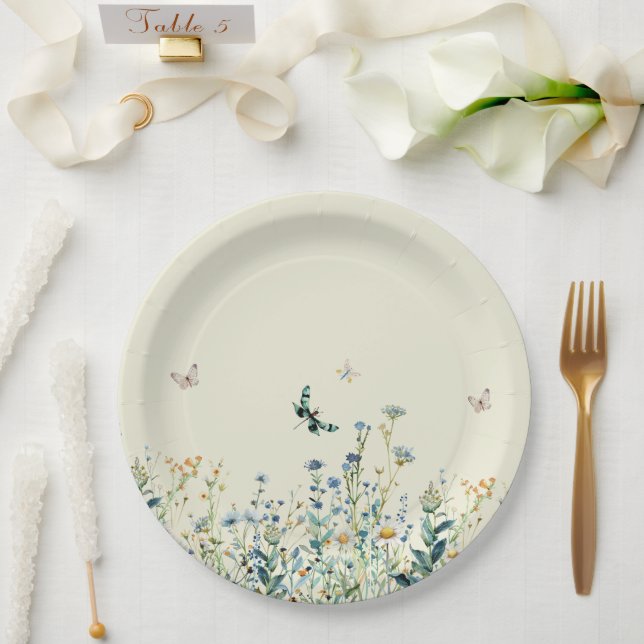 Blue and Green wildflower Paper Plate (Wedding)