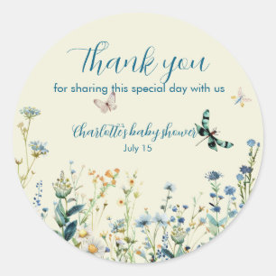 Blue and Green Wildflowers thank you  Classic Round Sticker