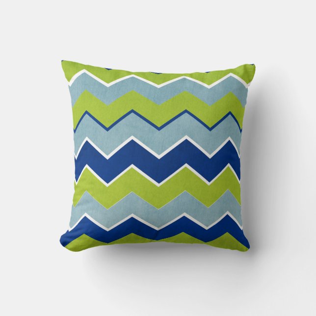 Blue and Green Zig Zag Pattern Cushion (Front)