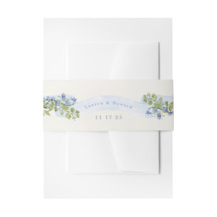 blue and greenery floral arms monogram wedding invitation belly band
