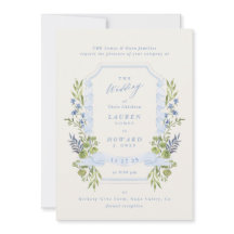 blue and greenery garden crest wreath wedding