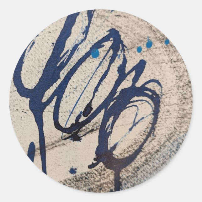 Blue and Grey Abstract  Classic Round Sticker (Front)