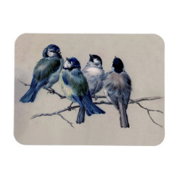 Blue and Grey Birds on a Branch watercolor vintage Magnet