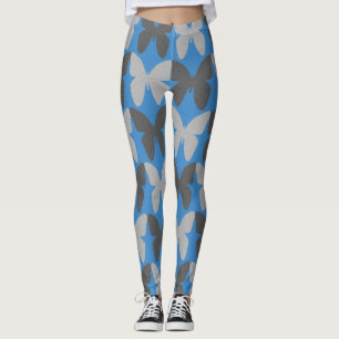 Blue and grey butterfly pattern leggings