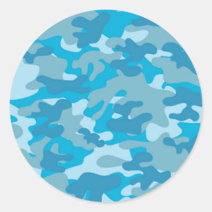 Blue and Grey Camo Design Classic Round Sticker