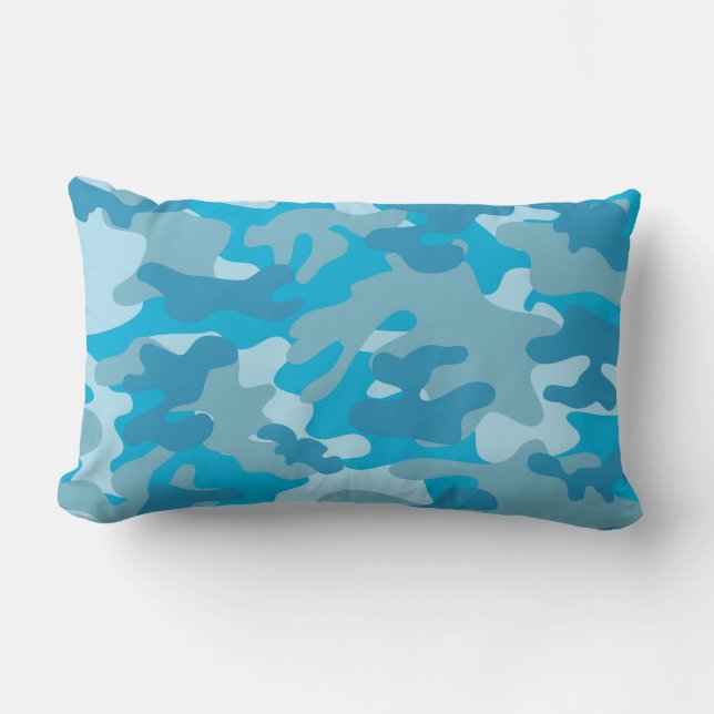 Blue and Grey Camo Design Lumbar Cushion (Front)