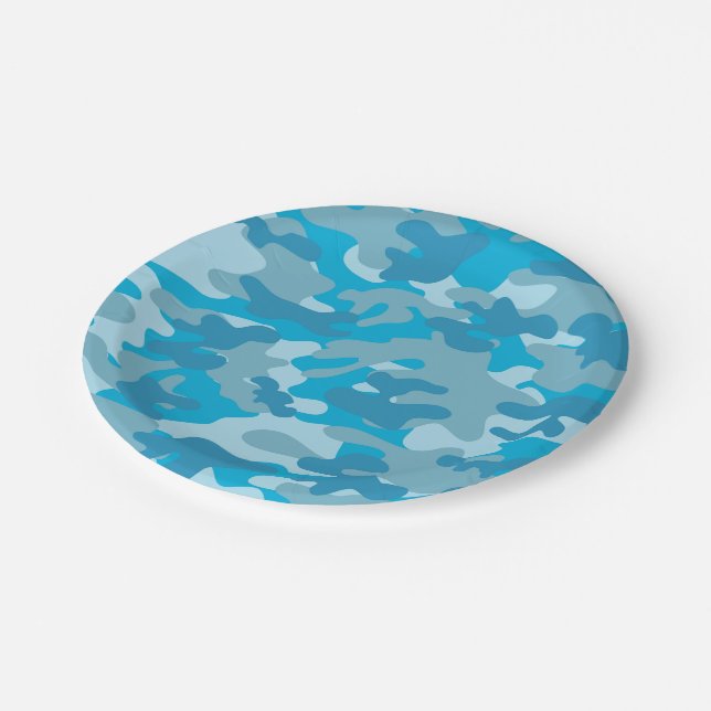 Blue and Grey Camo Design Paper Plate (Angled)