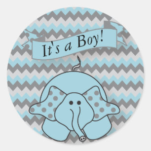 Blue and Grey Chevron Baby Elephant Classic Round Sticker