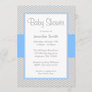 Blue and Grey Chevron Baby Shower Invitations