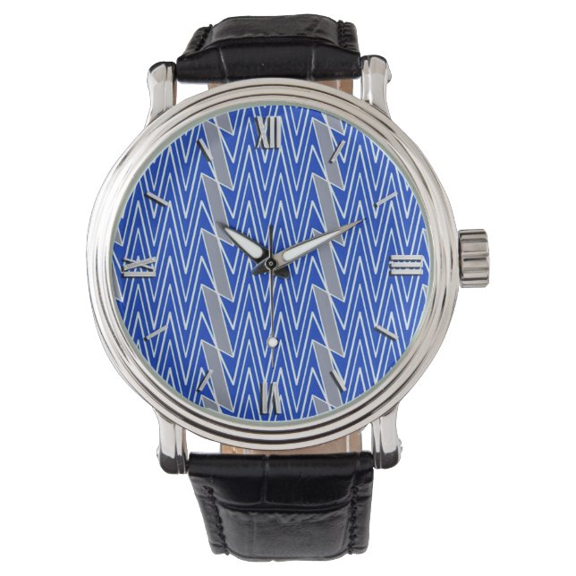 Blue and grey chevron design watch (Front)