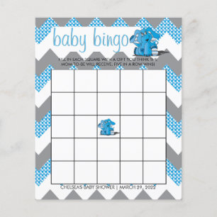 Blue and Grey Chevron Elephant Baby Shower Bingo Flyer