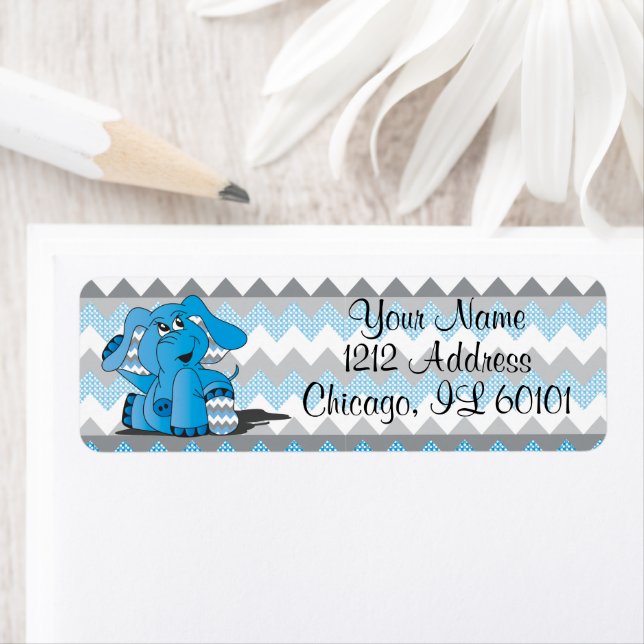 Blue and Grey Chevron Elephant   Return Address Label (Insitu)