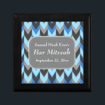 Blue and Grey Chevron Pattern Bar Mitzvah Gift Box<br><div class="desc">This Bar Mitzvah chevron pattern is in blue and grey. There is white text to personalise,  in a stylish font.</div>