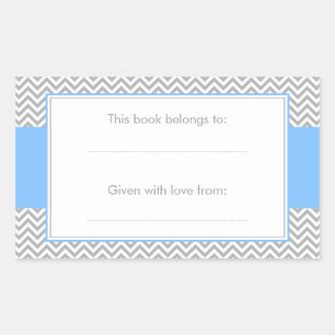 Blue and Grey Chevron Pattern Bookplate Sticker