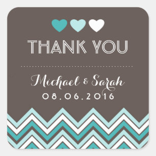 Blue and Grey Chevron Pattern Thank You Sticker