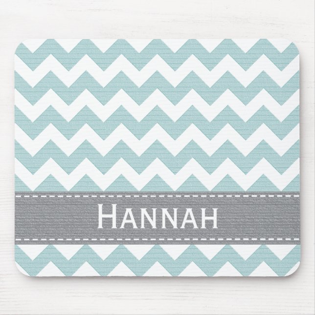 Blue and Grey Chevron Striped Mousepad (Front)