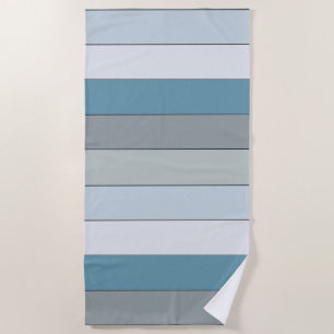Blue And Grey Colour Stripes On Watercolor Paper Beach Towel