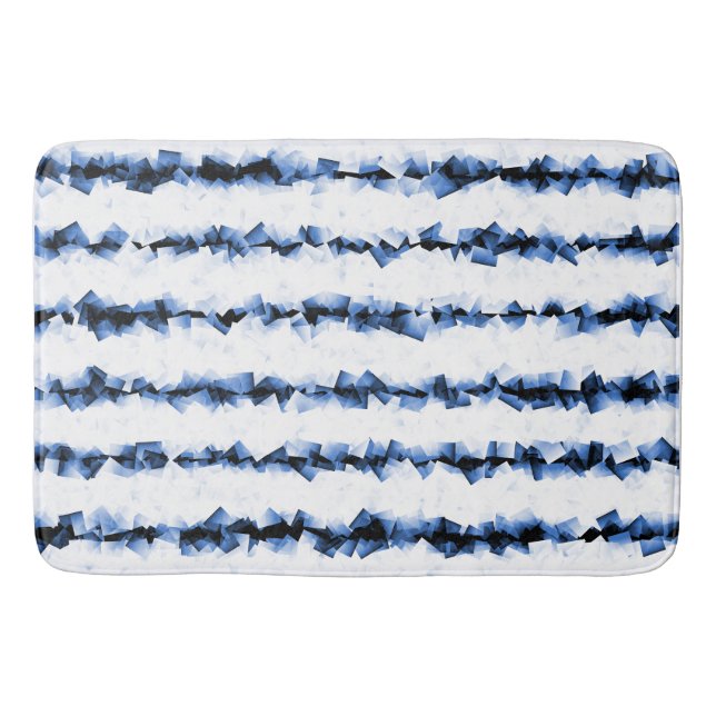 blue and grey crinkly textured lines on white bath mat (Front)