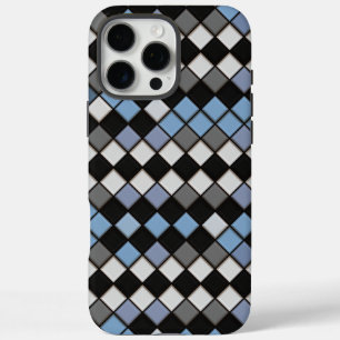 Blue and Grey Diamond Tile Pattern iPhone 16 Pro Max Case