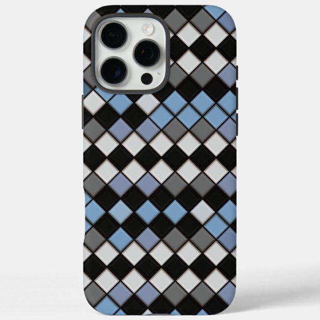 Blue and Grey Diamond Tile Pattern Case-Mate iPhone Case (Back)