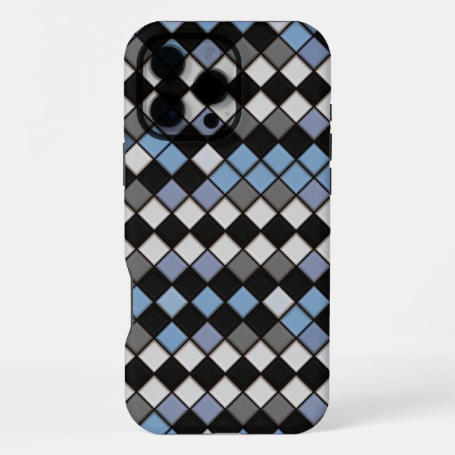 Blue and Grey Diamond Tile Pattern iPhone Case (Back)