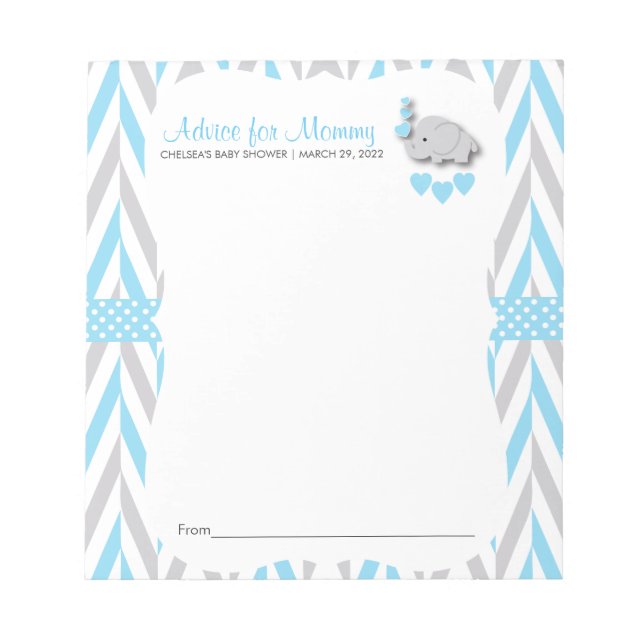 Blue and Grey Elephant | Baby Shower 2 - Advice Notepad (Front)