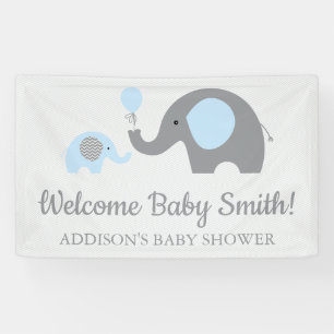 Blue and Grey Elephant Baby Shower Banner Poster