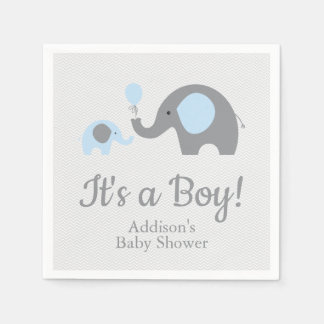 Blue and Grey Elephant Baby Shower Napkins