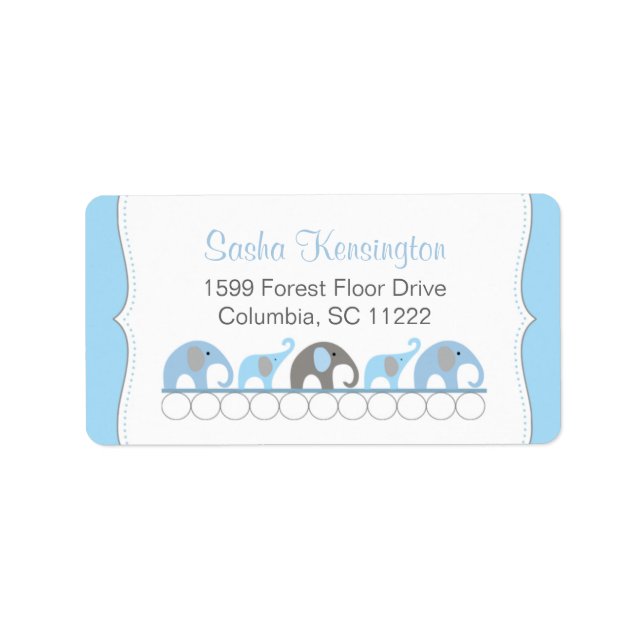 Blue and Grey Elephants Baby Boy Shower Label (Front)