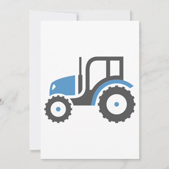Blue and Grey Farm Tractor Icon Invitation (Front)