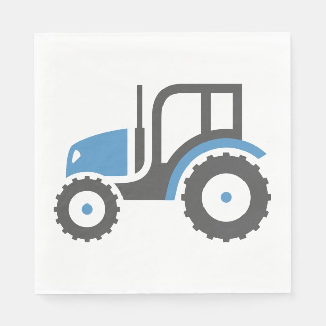 Blue and Grey Farm Tractor Icon Napkin (Front)