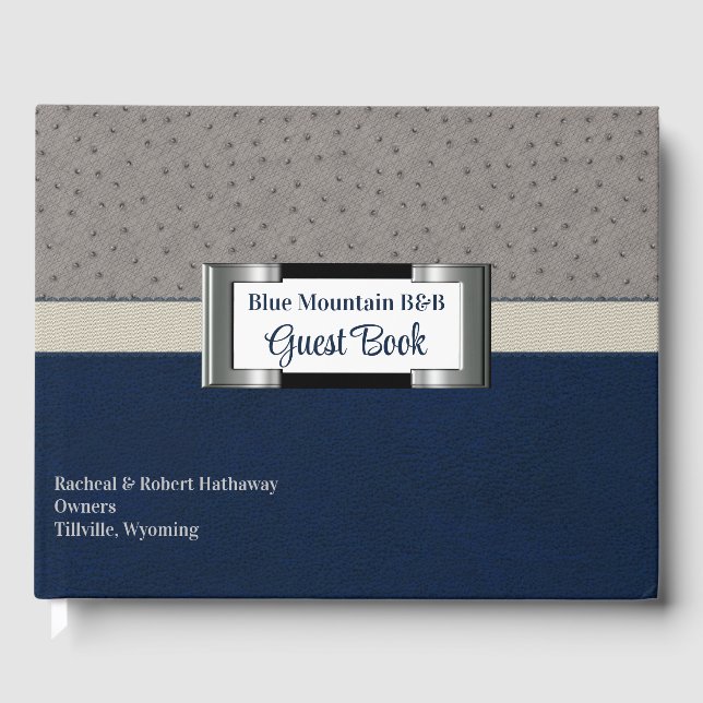 Blue and Grey Faux Leather  Guest Book (Front)