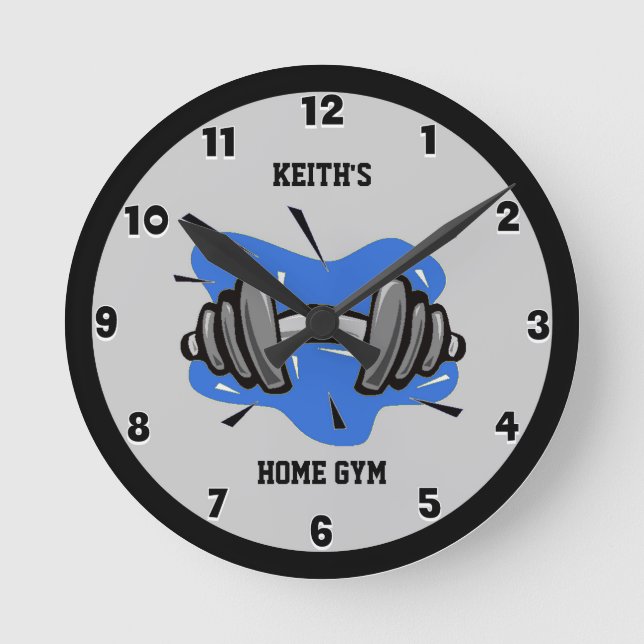 Blue and Grey Fitness Gym Round Clock (Front)
