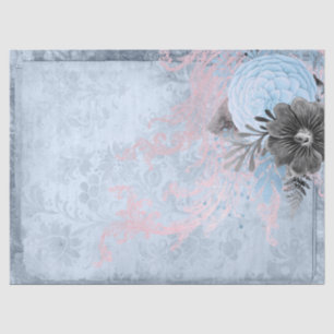 Blue and Grey Floral Decoupage Tissue Paper
