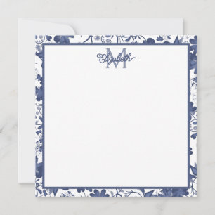 Blue and Grey Floral Monogram Card