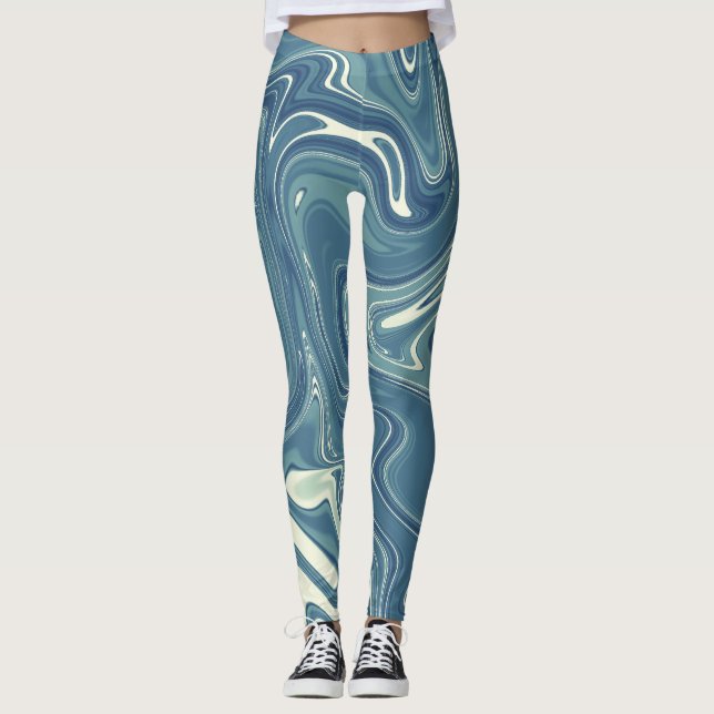 blue and grey fluid colour pattern design leggings (Front)