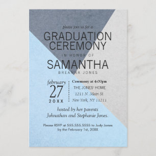 Blue and Grey Geo Triangles Graduation Ceremony Invitation