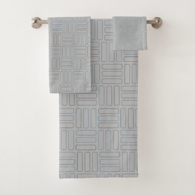 Blue and Grey Geometric Bath Towel Set (Insitu)